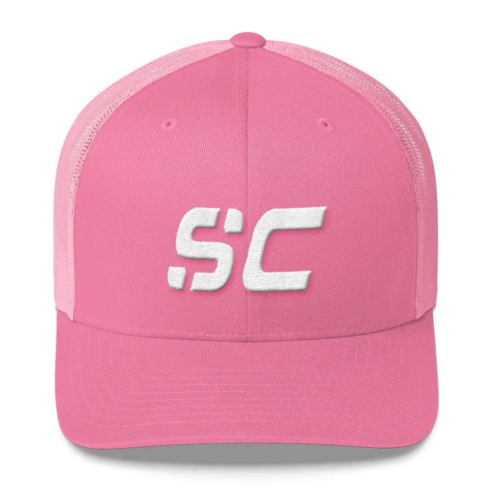 South Carolina - Mesh Back Trucker Cap - White Embroidery - SC - Many Hat Color Options Available