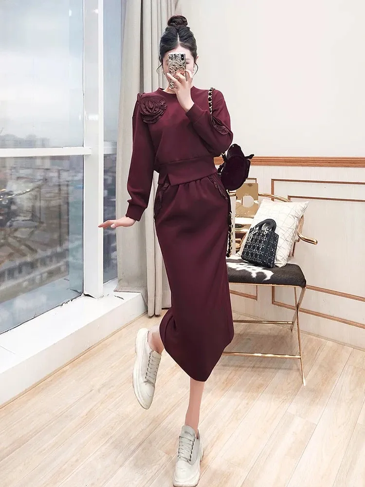 Sweatshirt suit for women autumn and winter 2024 new two-piece set of fashionable tops and skirts Western style European fashion