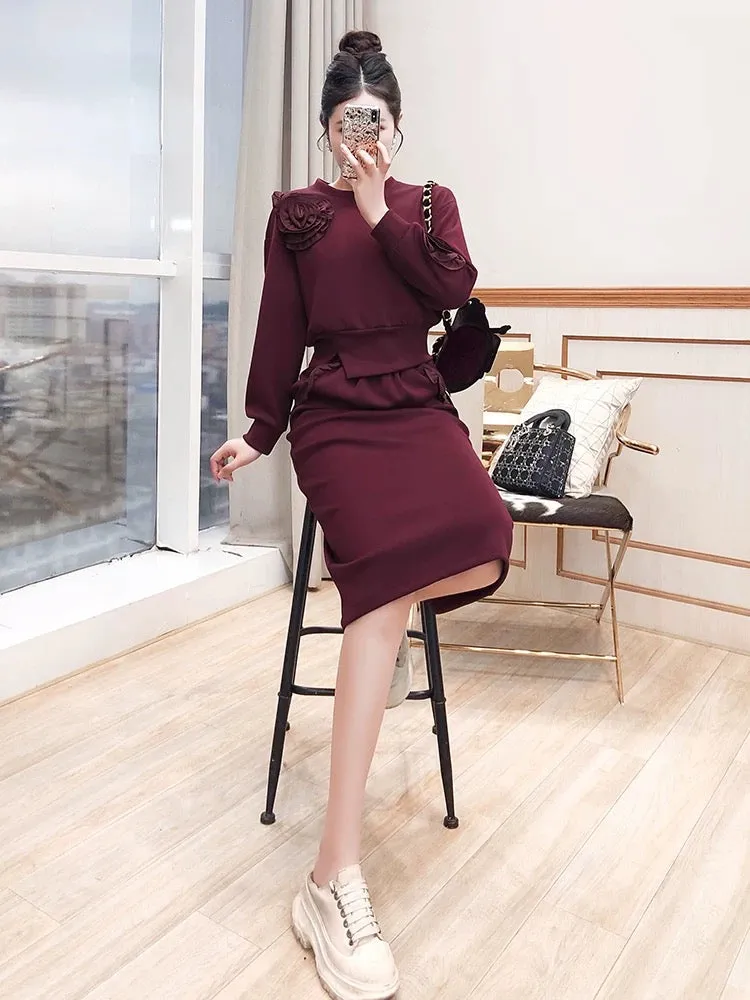 Sweatshirt suit for women autumn and winter 2024 new two-piece set of fashionable tops and skirts Western style European fashion