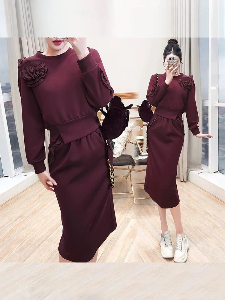 Sweatshirt suit for women autumn and winter 2024 new two-piece set of fashionable tops and skirts Western style European fashion