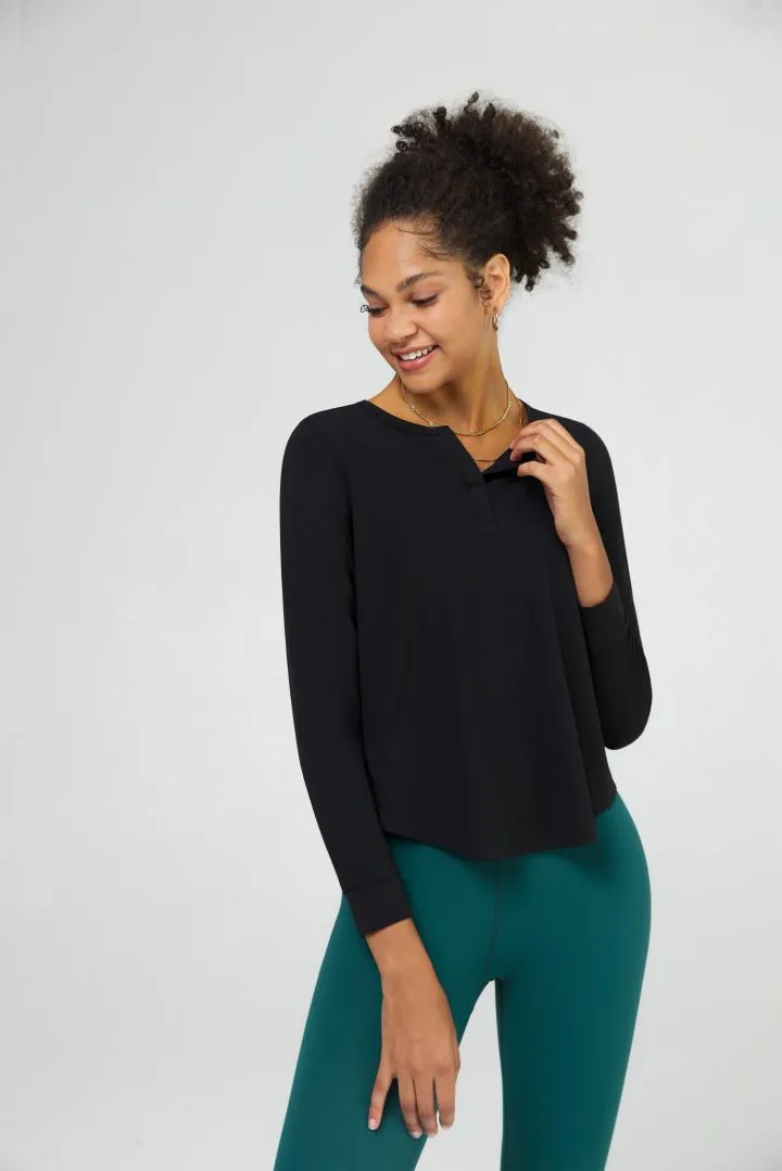 V Notch Neck Long Sleeve Tops