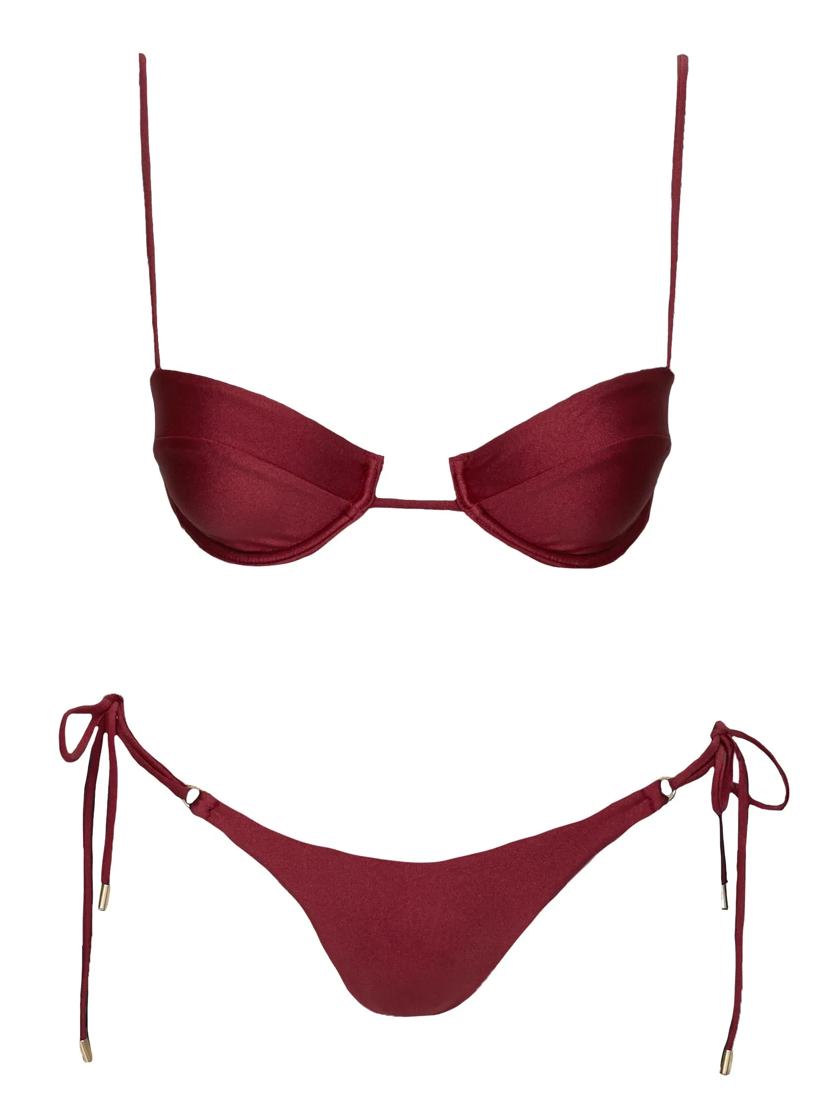 Vaughn Shine Double Tie Side Bikini Bottoms Burgundy