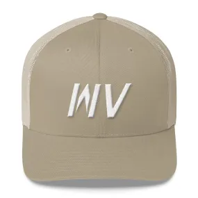 West Virginia - Mesh Back Trucker Cap - White Embroidery - WV - Many Hat Color Options Available